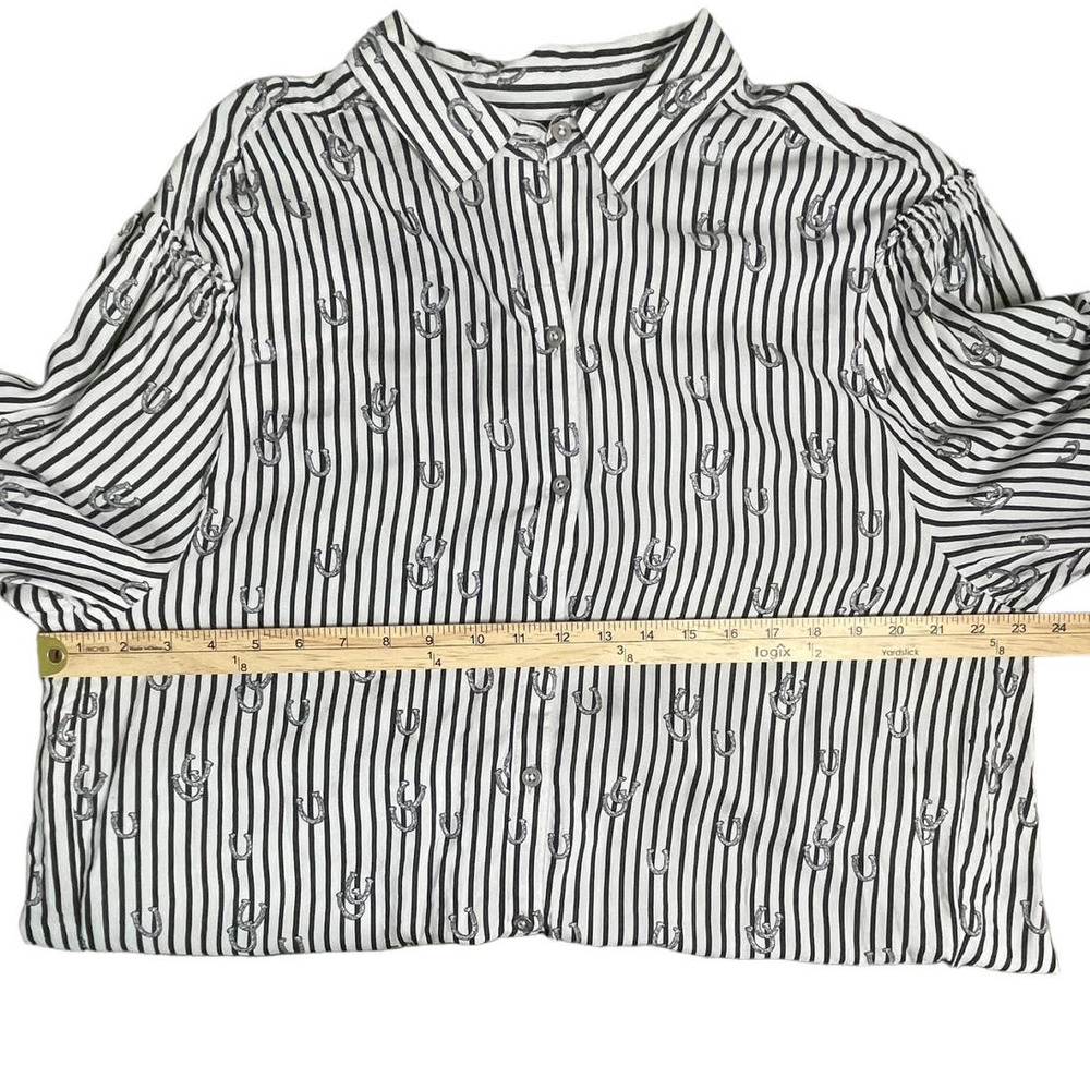 Cruel Women's Flowy Blouse Horseshoes Ruffles Cowgirl Rodeo Size XL Rockabilly - Picture 12 of 14